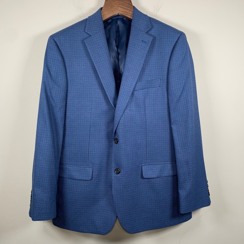 Lauren Ralph Lauren Blue/Black Houndstooth Pattern Polyester Blend Blazer 42R